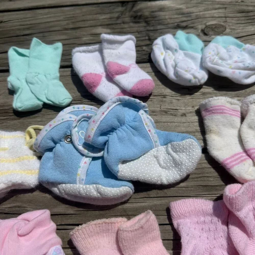 Vintage Baby Socks & Booties Bundle 17 Pieces Newborn 0-6 Months Mixed Lot